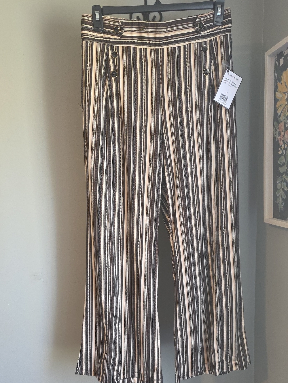 Robert Louis Black & Cream Striped High-Rise Wide-Leg Pants Size 1X